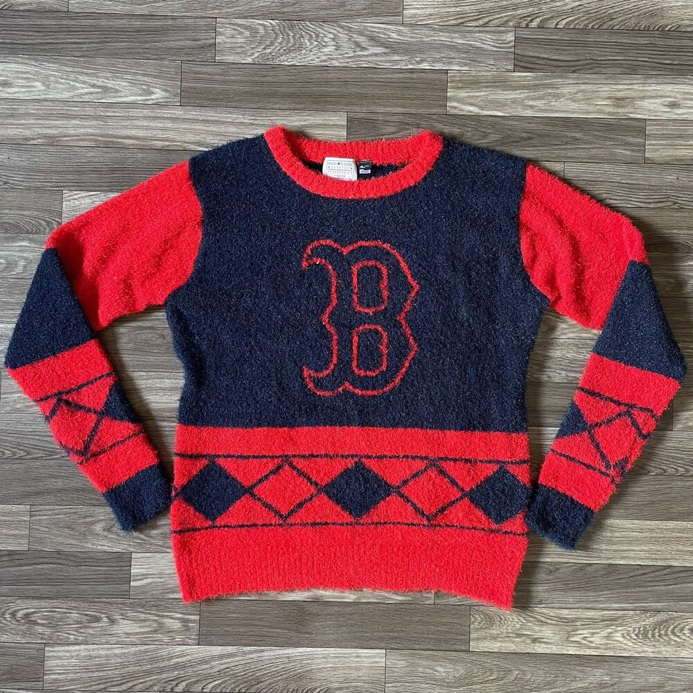 Boston Red Sox Sherpa Fleece Sweater Men’s XL Red Blue MLB Genuine Merchandise